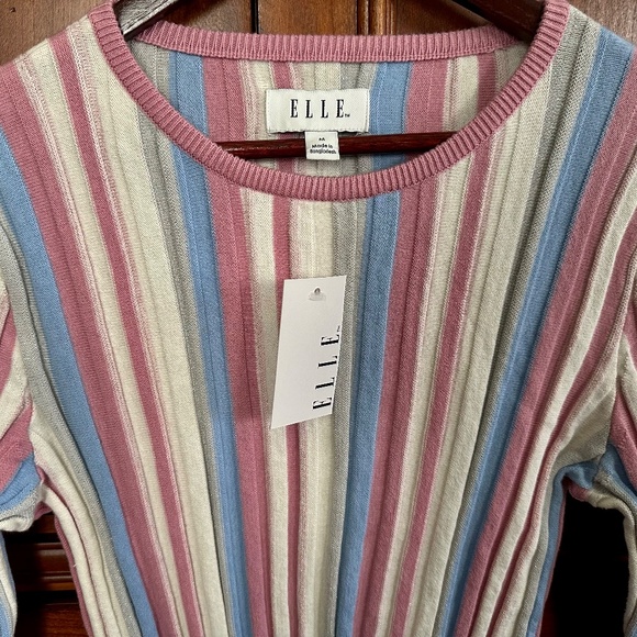 ELLE Women's Long Sleeve Top Pink Blue White Grey Stripes Size M NWT - Picture 10 of 12